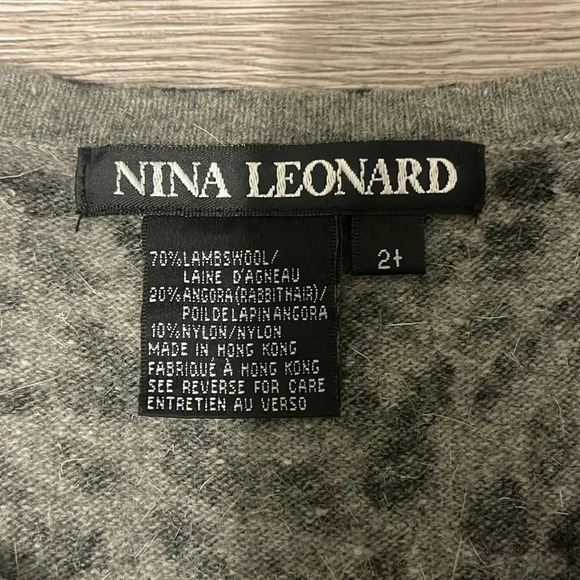 Nina Leonard leopard wool cardigan 2X gray and black - Picture 2 of 5
